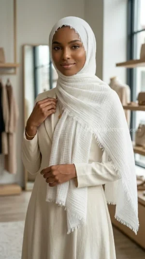 Hijab Froissé Blanc Basic Collection