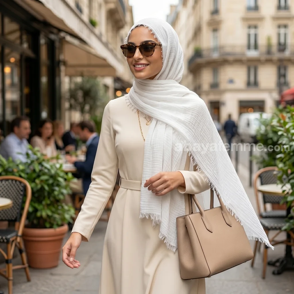 Hijab froissé Blanc Basic Collection 3 Manière chic de nouer le voile froissé blanc