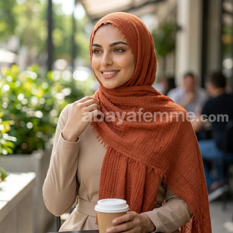 Hijab Froissé Rouille Basic Collection 3 Style et tombé du hijab froissé rouille