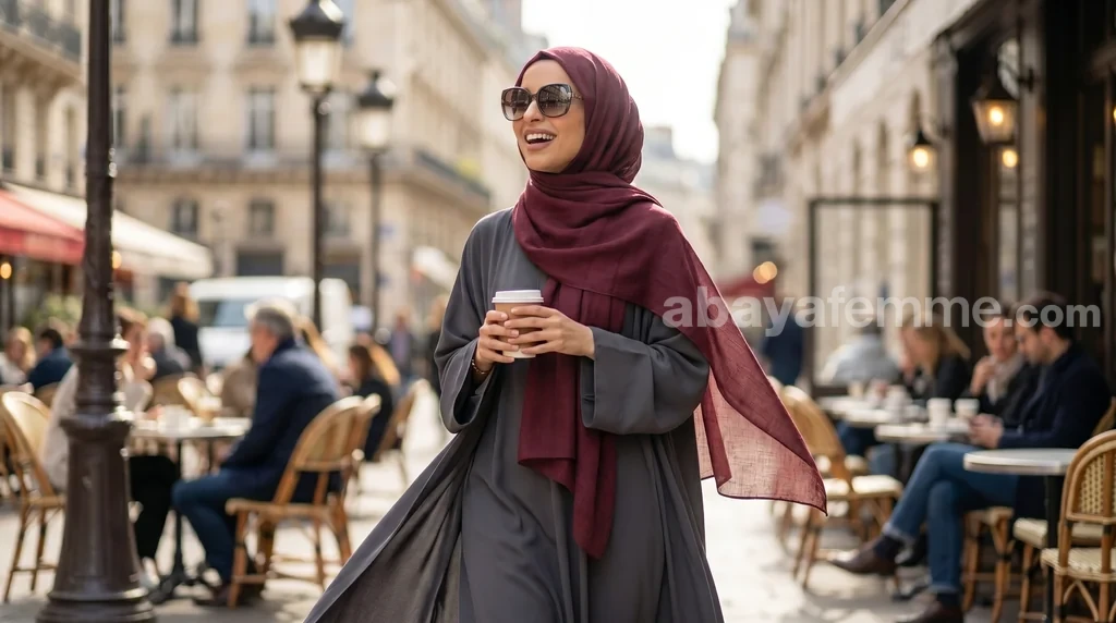 Hijab bordeaux collection Louna 2 Détail du drapé fluide du hijab rouge bordeaux Louna