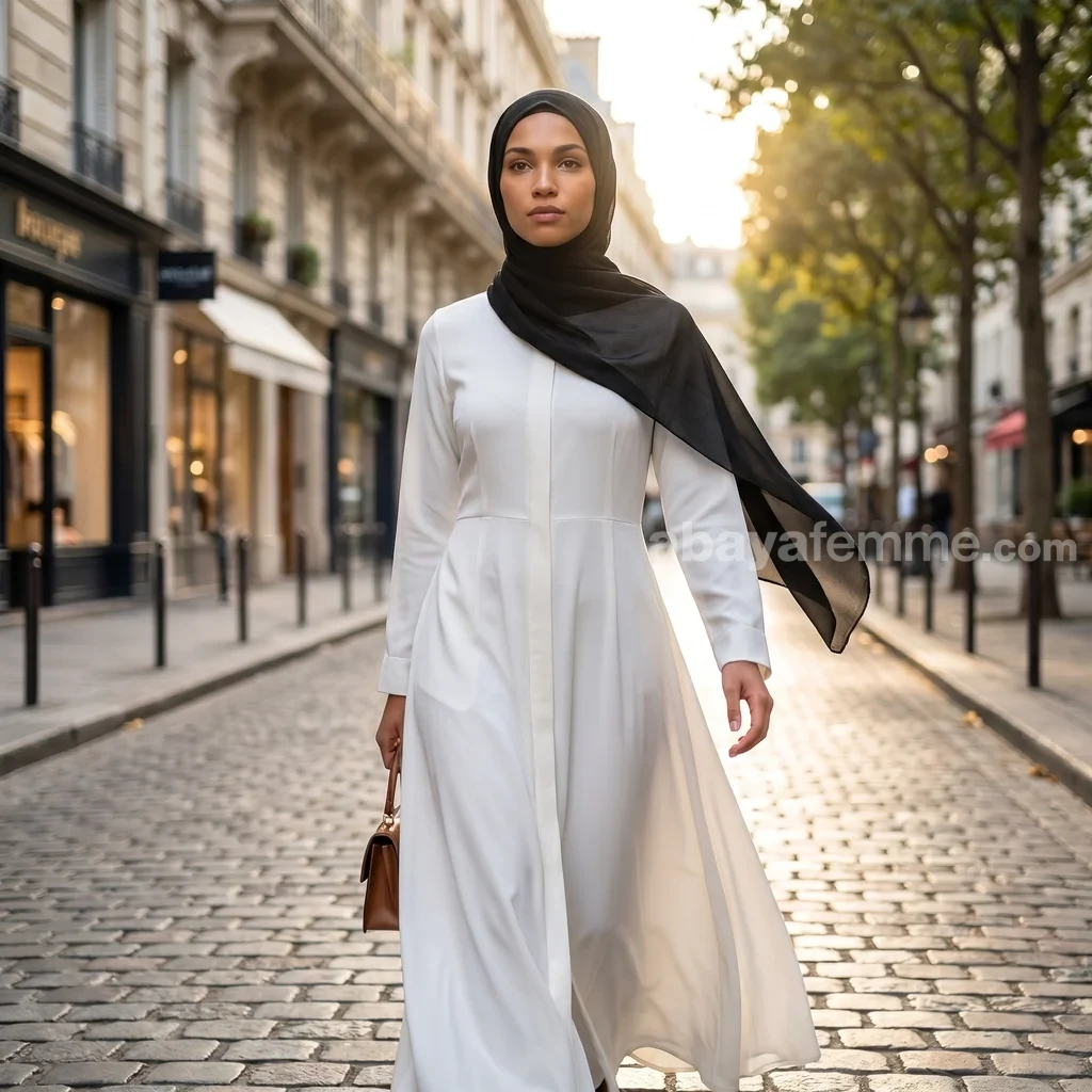 Hijab Noir collection Louna 2 Détail du tissu fluide et qualitatif du hijab noir pas cher Louna