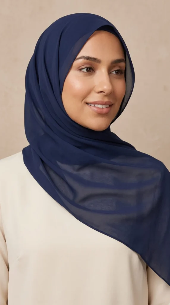 Hijab Mousseline Bleu Marine Collection Premium – view 2