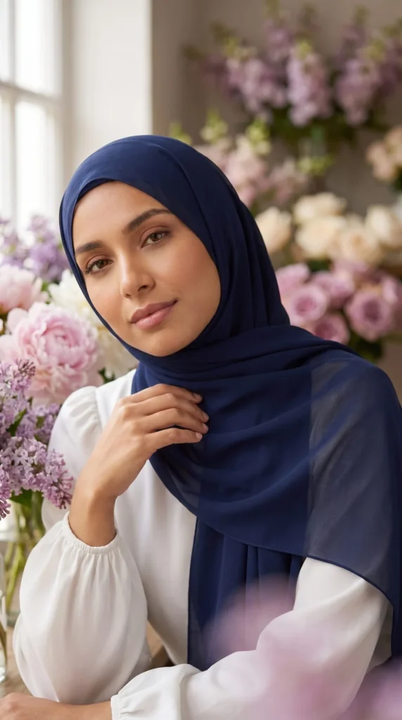 Hijab Mousseline Bleu Marine Collection Premium – view 1