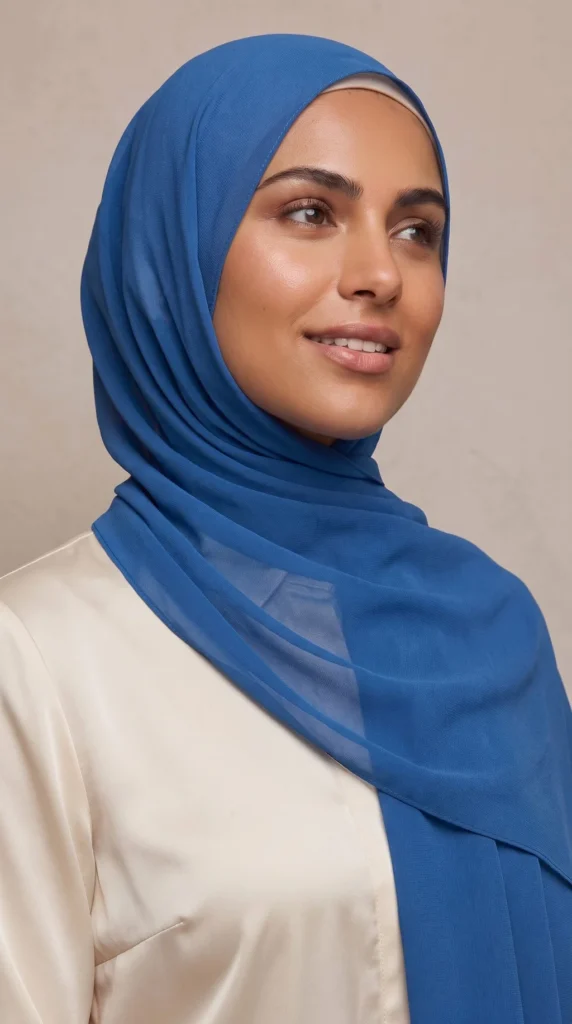 Hijab Mousseline Bleu roi Premium Collection – view 2
