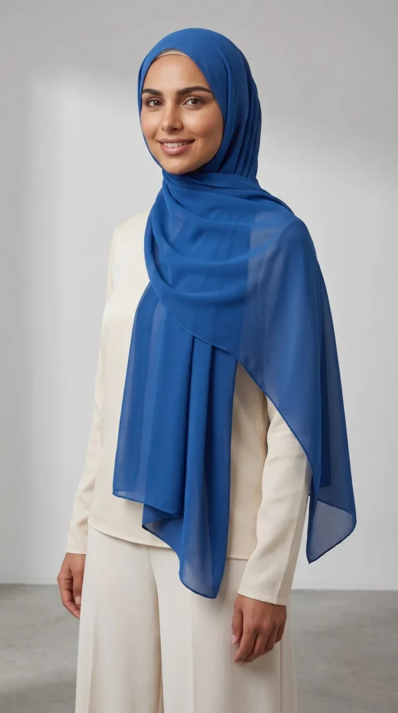 Hijab Mousseline Bleu roi Premium Collection – view 1
