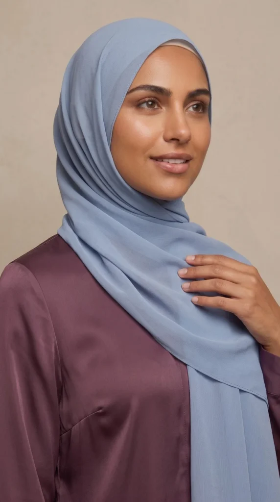 Hijab Mousseline Bleu poudré Premium Collection – view 2