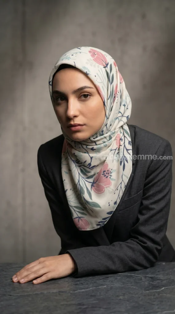 Hijab de muselina de seda estampado cuadrado Colección Luna FP02 03