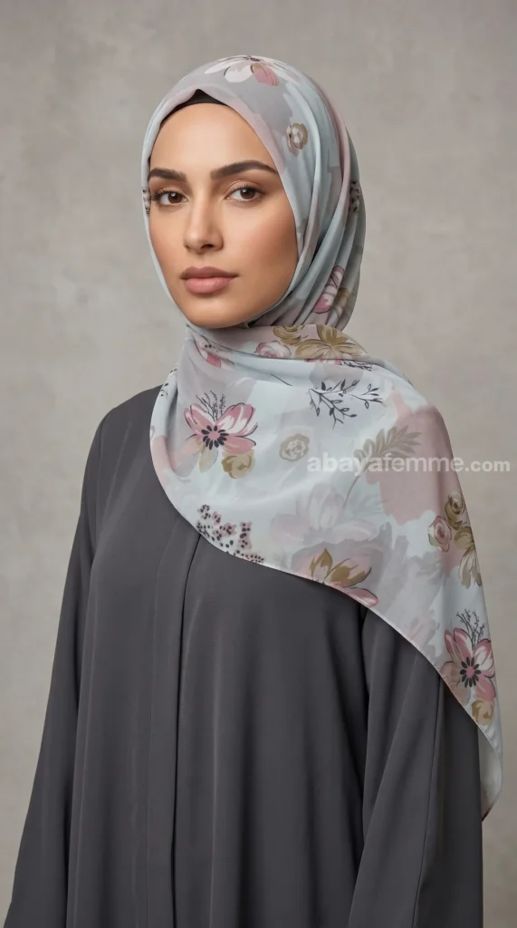 Hijab Mousseline de Soie Imprimé Carré Collection Luna FP03 – vue 3