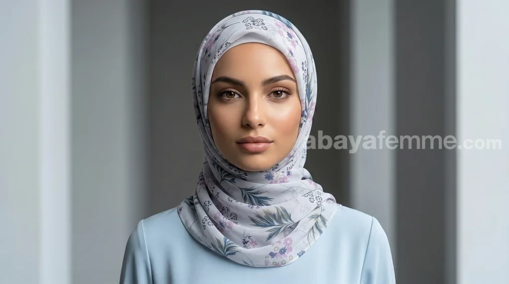 Hijab imprimé Hijab Carré imprimé Collection Luna FP04 1 Hijab imprimé hijab carré imprimé collection luna fp04 porté avec élégance