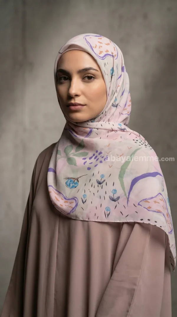 Bedrukte vierkante zijden mousseline hijab Collectie Luna FP07 06