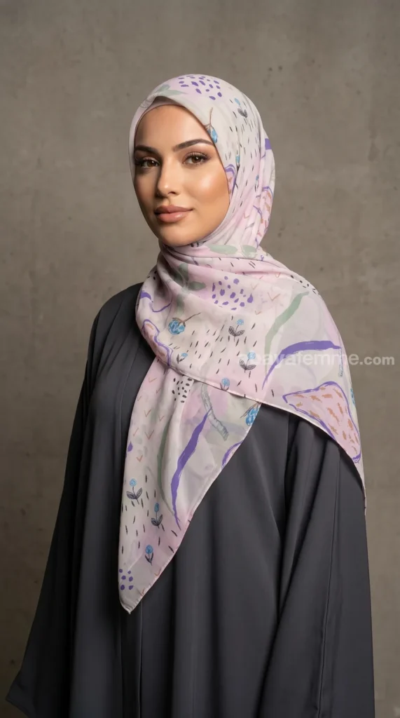 Hijab de muselina de seda estampado cuadrado Colección Luna FP07 05
