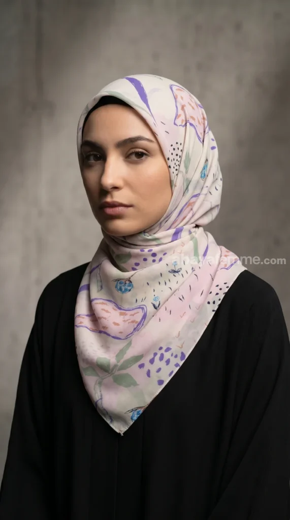 Hijab de muselina de seda estampado cuadrado Colección Luna FP07 04