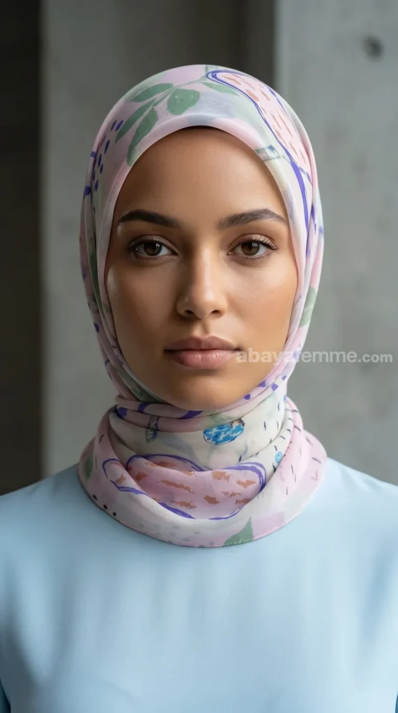 Hijab de muselina de seda estampado cuadrado Colección Luna FP07 01