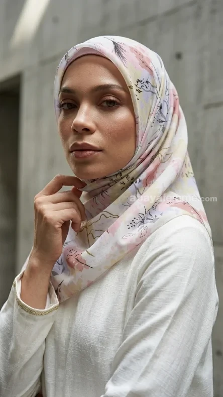 Hijab Mousseline de Soie Imprimé Carré Collection Luna FP08 04