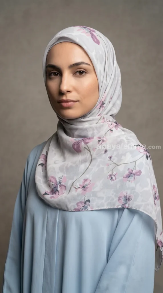 Bedrukte vierkante zijden chiffon Hijab FP17, Luna-collectie