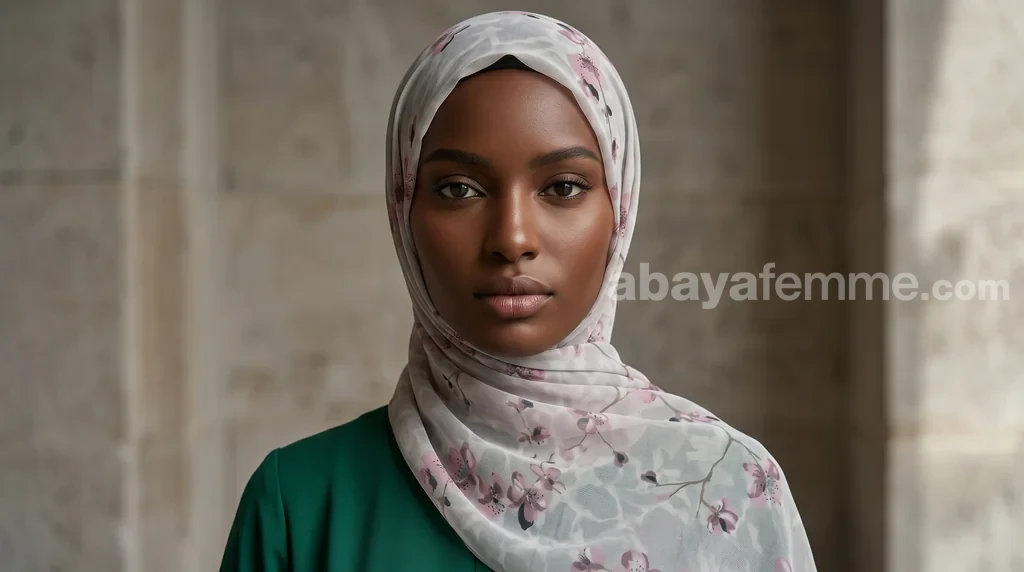 Hijab Mousseline de Soie Imprimé Carré Collection Luna FP17 1 Femme portant le hijab mousseline de soie imprimé carré collection luna luna fp17