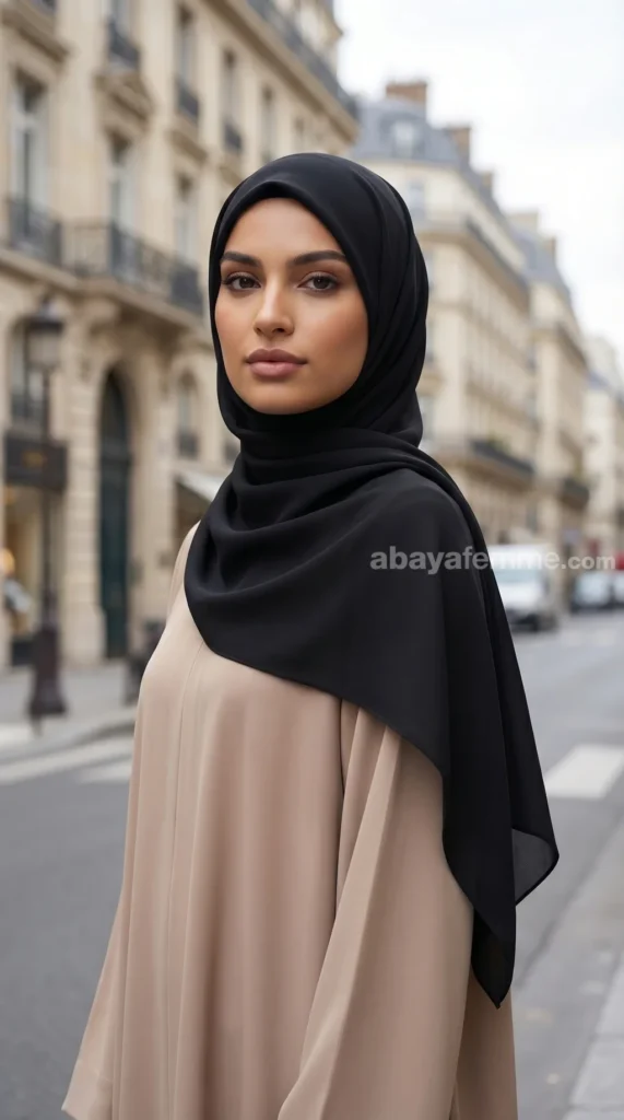 Hijab Mousseline de Soie Carré Noir Collection Riley