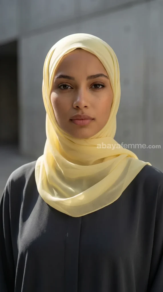 Yellow silk chiffon square Riley collection hijab 04