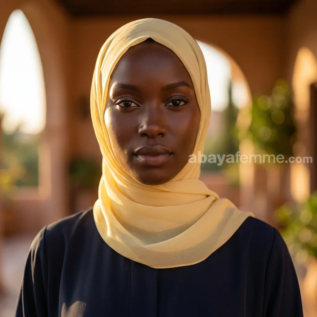 Hijab Mousseline de Soie Carré Jaune Collection Riley 2 Détail du tissu et de l'ourlet du hijab mousseline de soie carré jaune collection riley