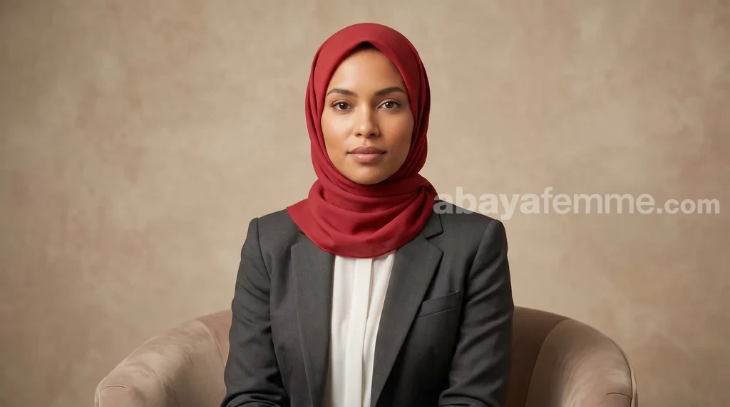 Hijab Mousseline de Soie Carré Crimson Collection Riley 1 Femme portant le hijab mousseline de soie carré crimson collection riley avec élégance