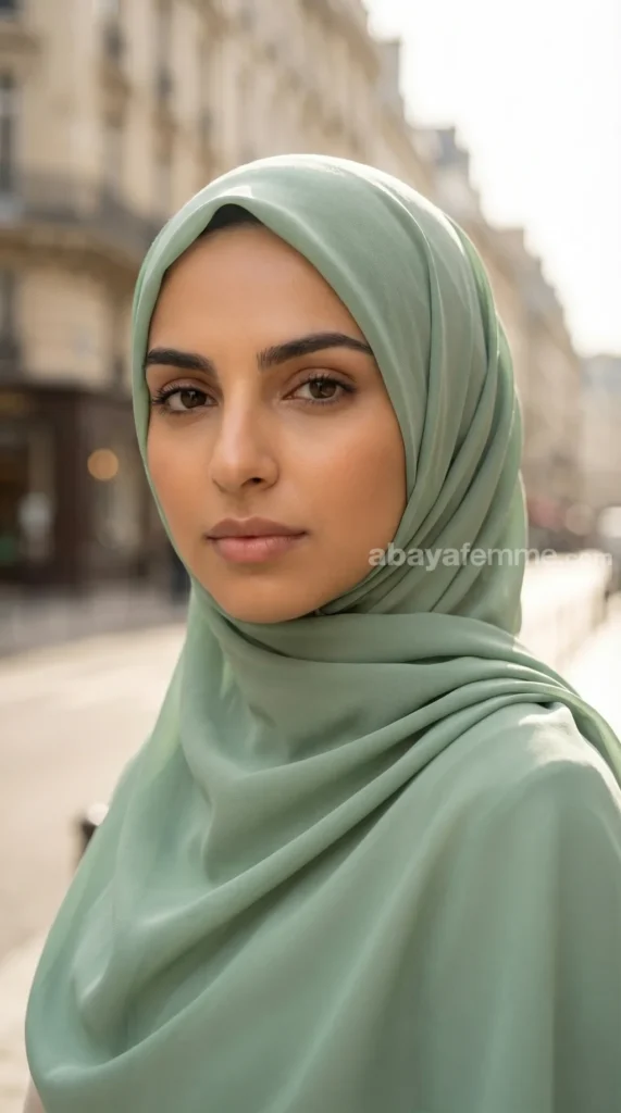 Hijab Mousseline de soie Carré Vert d’eau Collection Riley