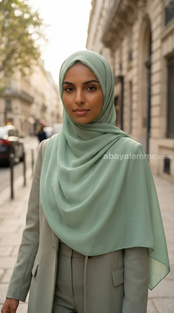 Hijab Mousseline de soie Carré Vert d'eau Collection Riley – view 1