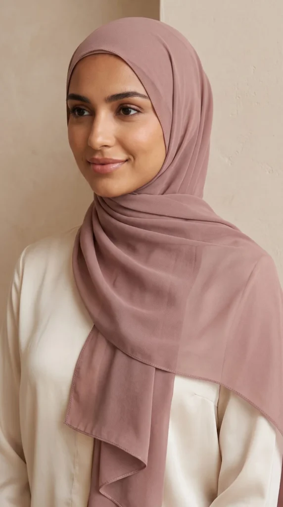 Hijab Mousseline Rose poudré Collection Premium – view 3