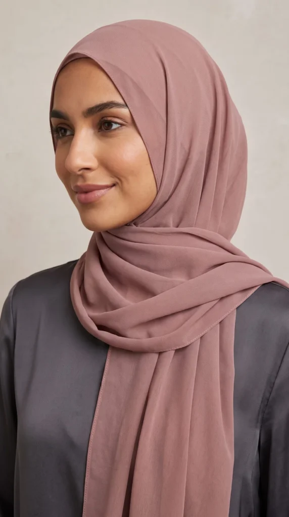 Hijab Mousseline Rose poudré Collection Premium – view 4