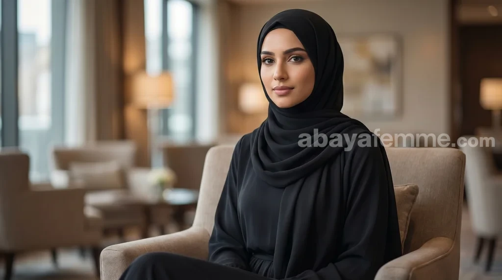 Hijab Mousseline Noir Luxury Mousseline 1 Femme portant le hijab mousseline noir luxury mousseline