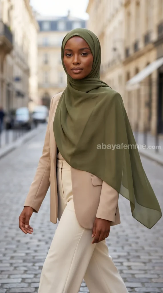 Hijab Mousseline Olive Luxury Collection – vue 2