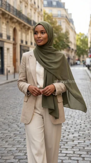 Hijab Mousseline Olive Luxury Collection