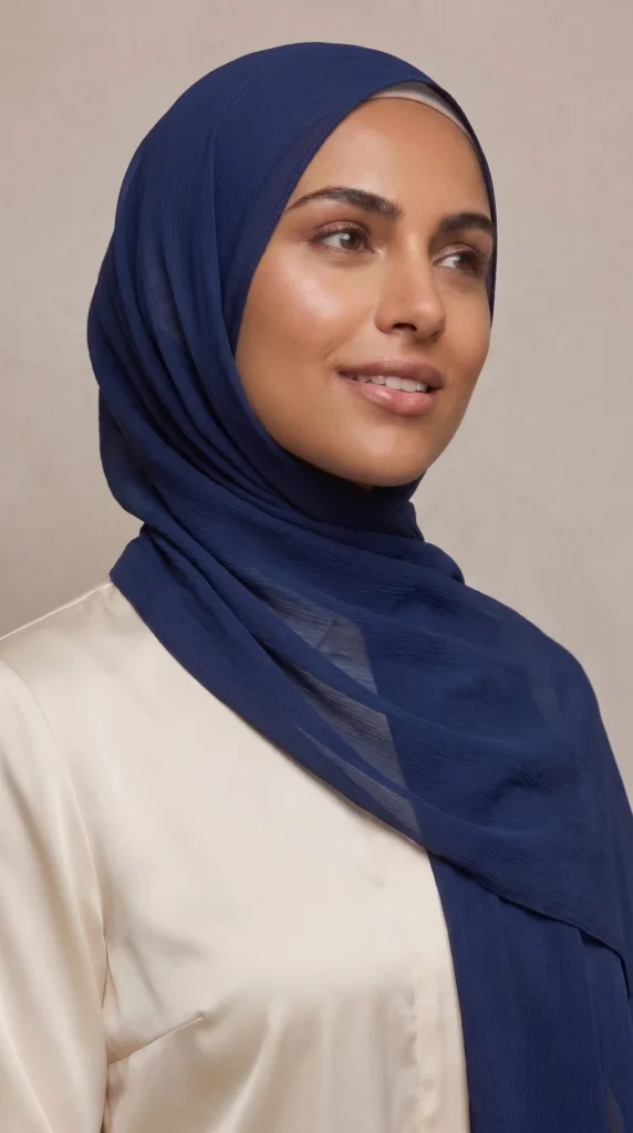Hijab Mousseline Bleu nuit Premium Collection – view 2