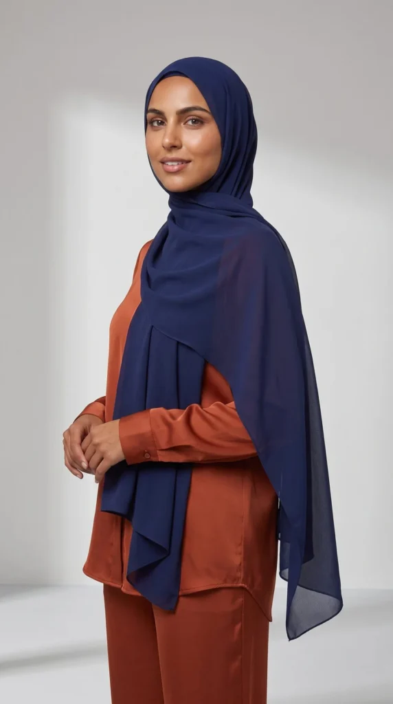 Hijab Mousseline Bleu nuit Premium Collection – view 1