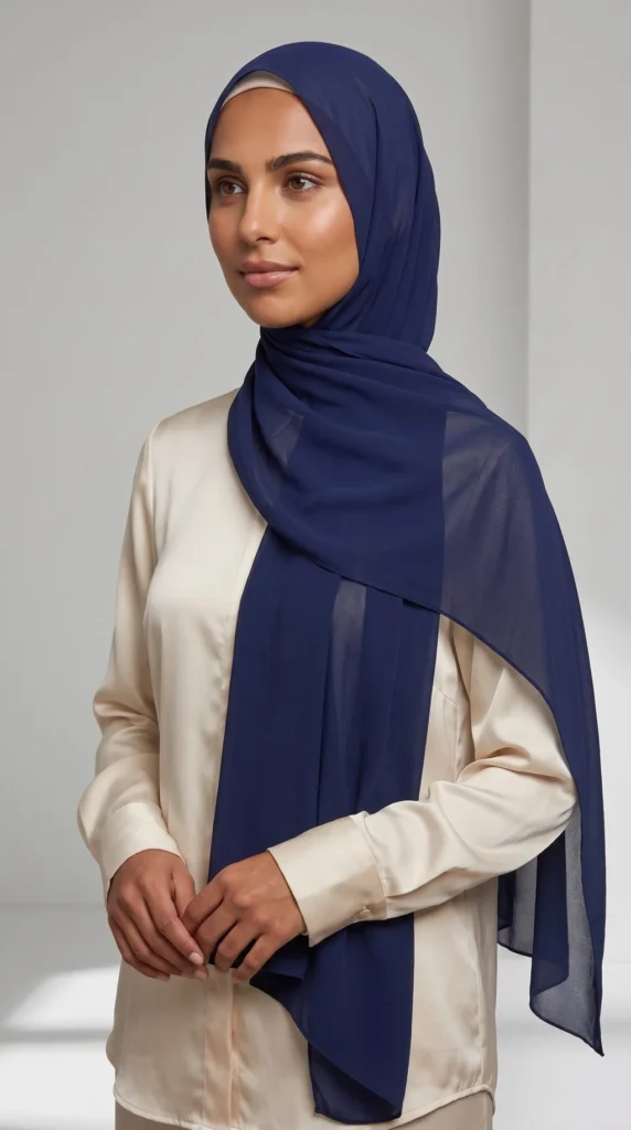 Hijab Mousseline Bleu nuit Premium Collection – view 3
