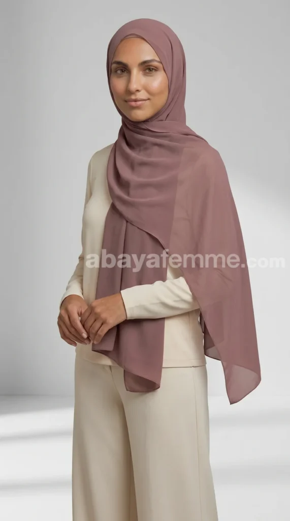 Hijab Mousseline Rose foncé Premium Collection – view 4
