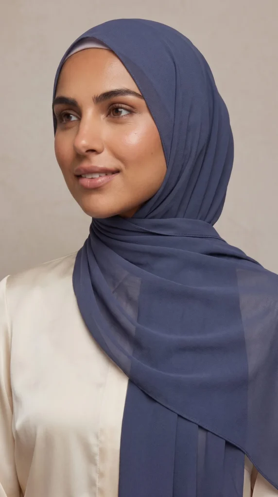 Hijab Mousseline Bleu acier Premium Collection – view 3