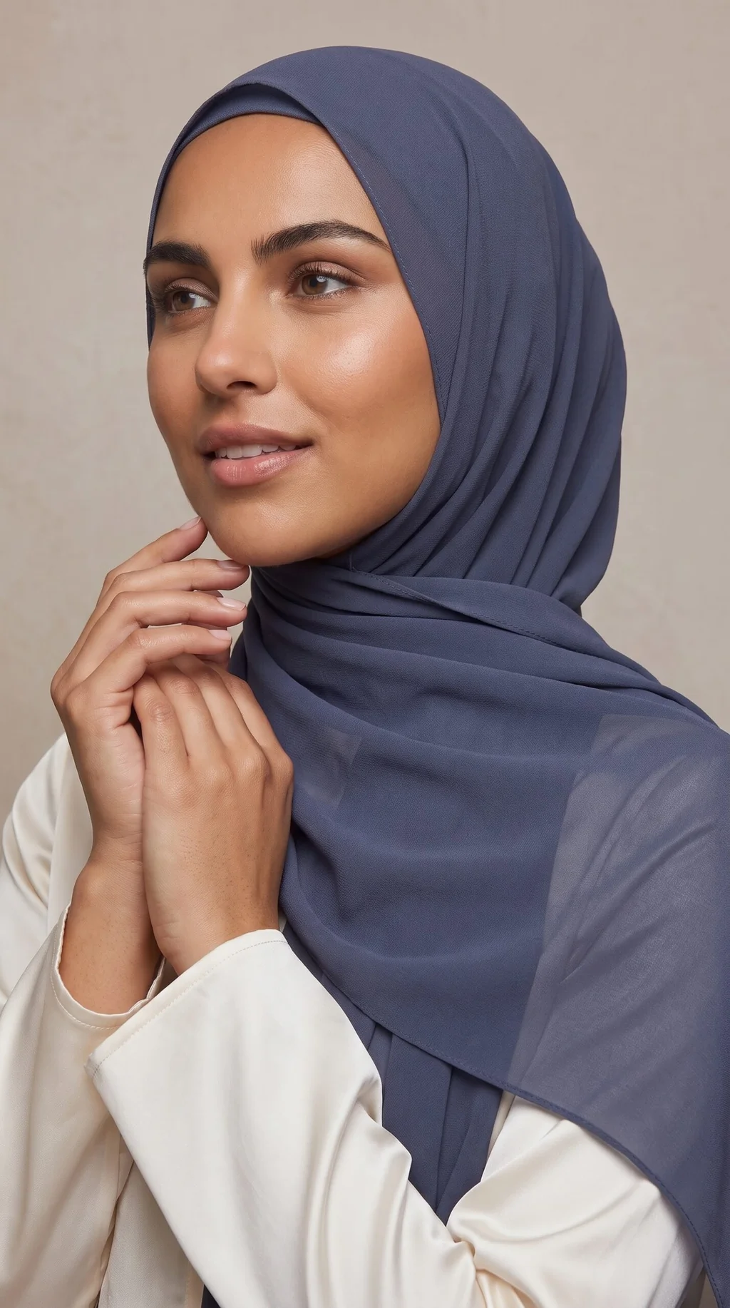 Hijab Mousseline Bleu acier Premium Collection
