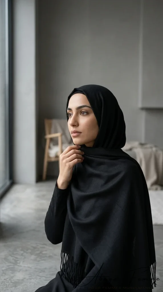 Pashmina Collection Basic Schwarz - Minimal-Foto - Model-Stil: Hijabi