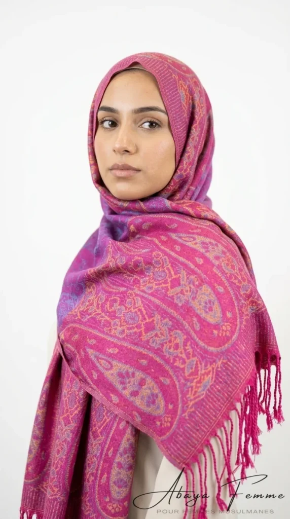 Pashmina bedruckt Kollektion Classic PC06 - Studio-Foto - Model-Stil: Hijabi