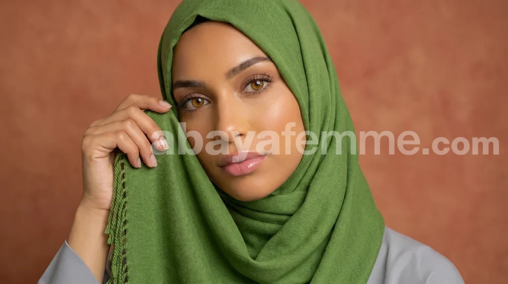 Pashmina Collection Basic Vert 1 Femme élégante portant le Pashmina Vert de la Collection Basic