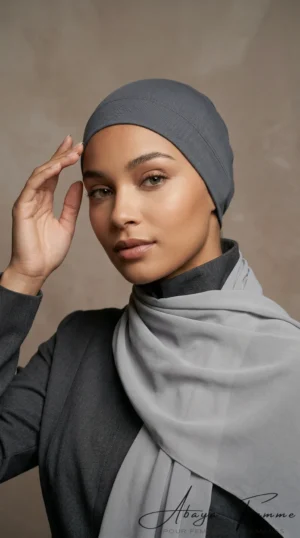 Sous Hijab Collection Premium Jersey Tube Gris - Studio Photo - Model Style: Hijabi