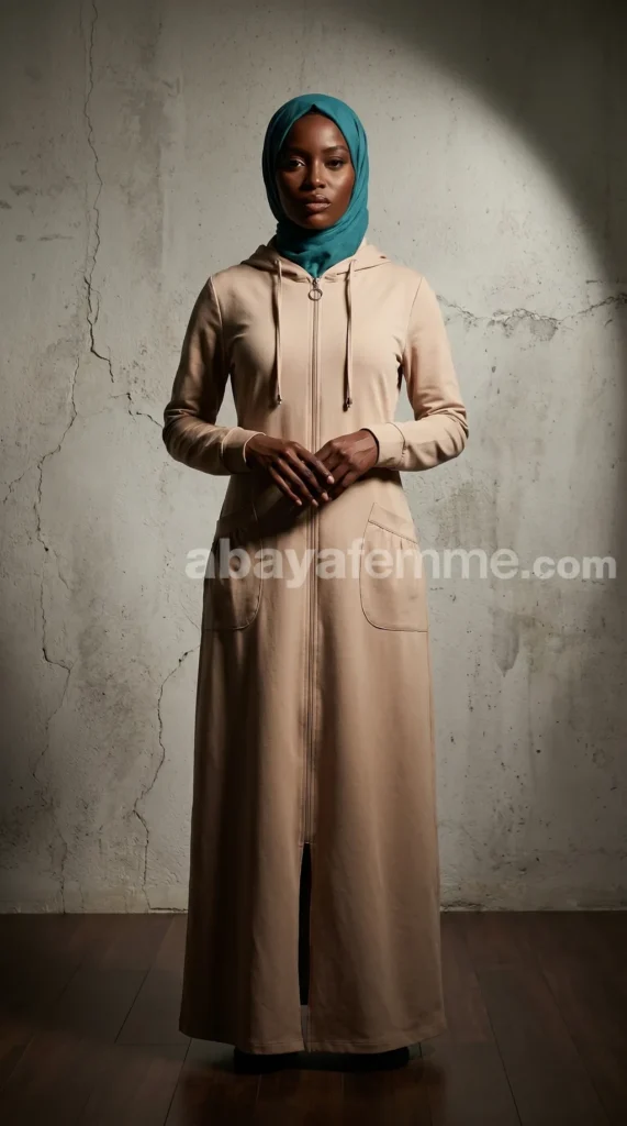 Sweat long femme à Capuche zippé Beige – vue 2