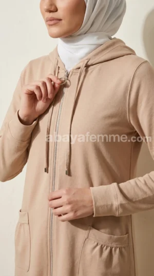 Sweat zipé à capuche beige 01