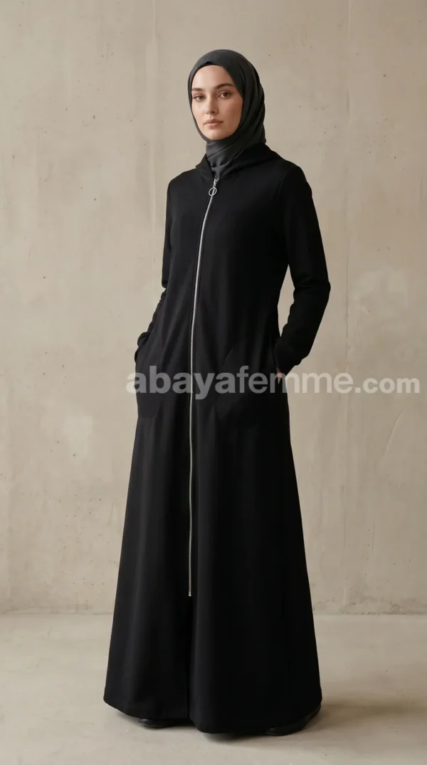 Schwarzer Kapuzensweatshirt mit Reißverschluss 08