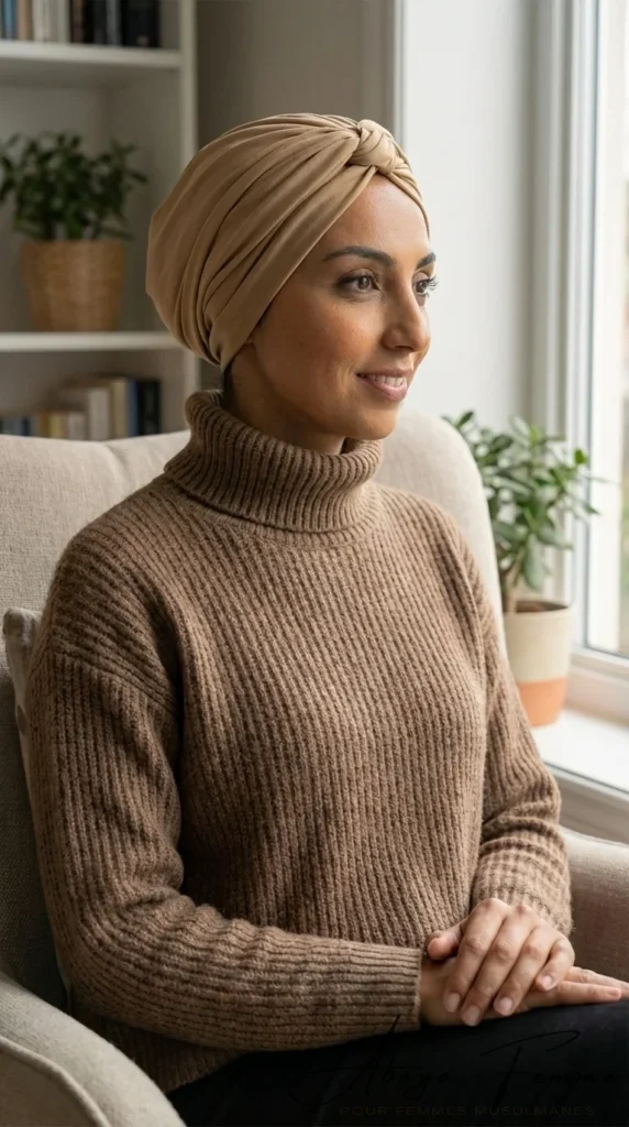 Wood beige Jersey turban