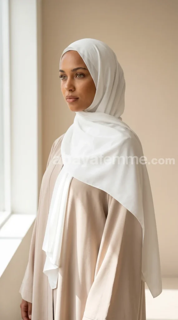 White Medina Silk Hijab 01