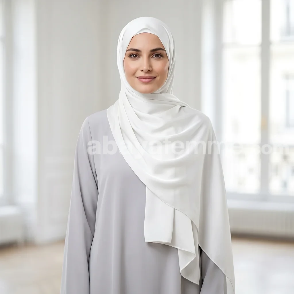 Hijab Soie de Medine Blanc 2 Détail de la texture fluide du Hijab Soie de Médine blanc