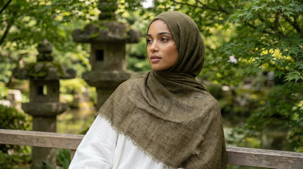 Hijab Froissé Army Basic Collection 1 Hijab Froissé Army Basic Collection - Garden Photo - Model Style: Hijabi