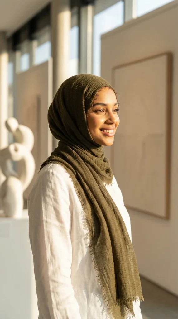 Hijab Froissé Army Green Basic Collection - Lifestyle Photo - Model Style: Hijabi