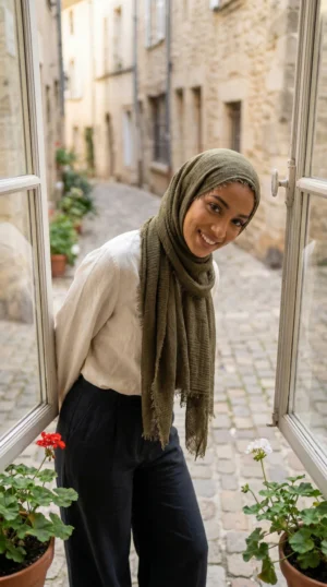 Hijab Froissé Army Basic Collection - Street Photo - Model Style: Hijabi